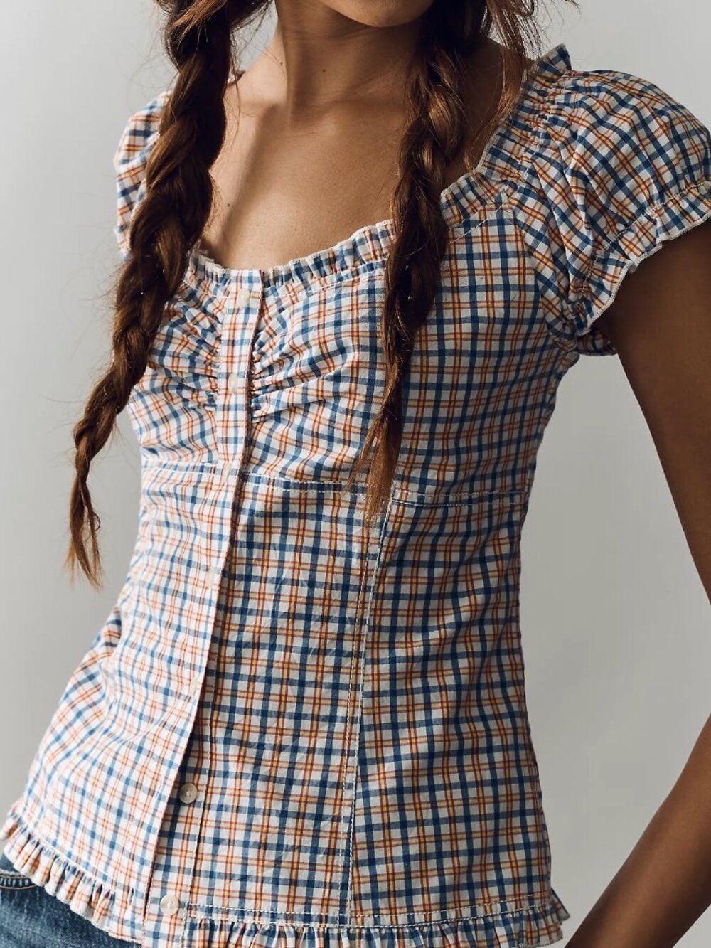 Pilcro Cap-Sleeve Waisted Blouse